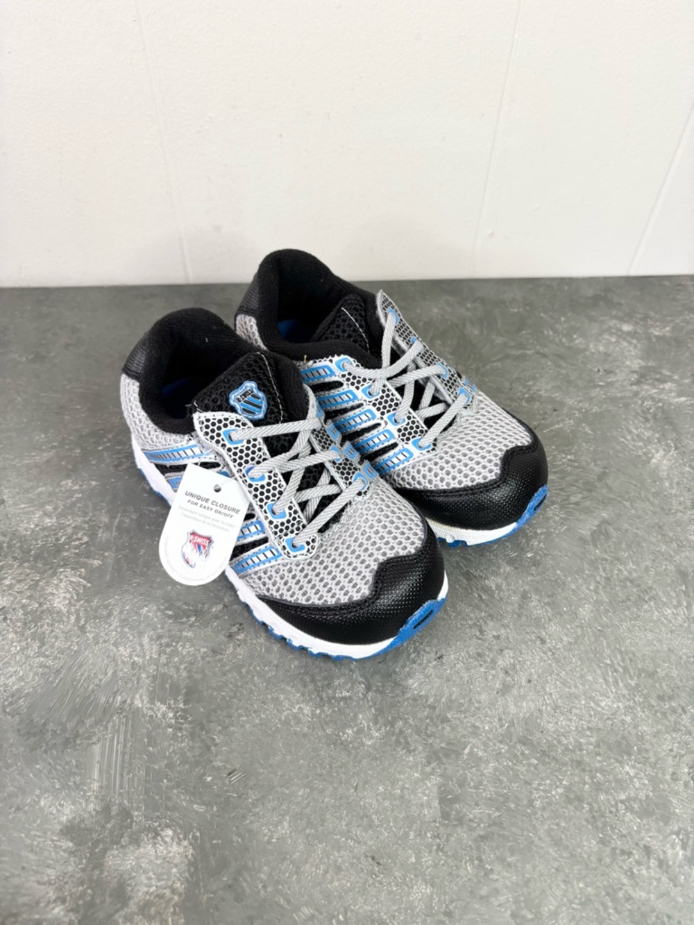 K SWISS grey blue toddler infant sneakers tubes run athletic Velcro size 8.5 new